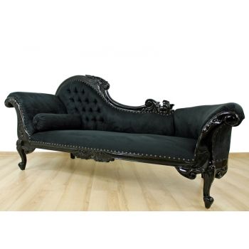 Stylowa Czarna, Rzeźbiona Sofa - Mahoń 140004R