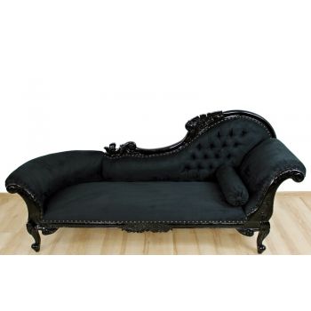 Stylowa Czarna, Rzeźbiona Sofa - Mahoń 140004L